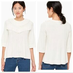 Kate Spade Womens Fringe Pullover Sweater Wool Blend White L Large